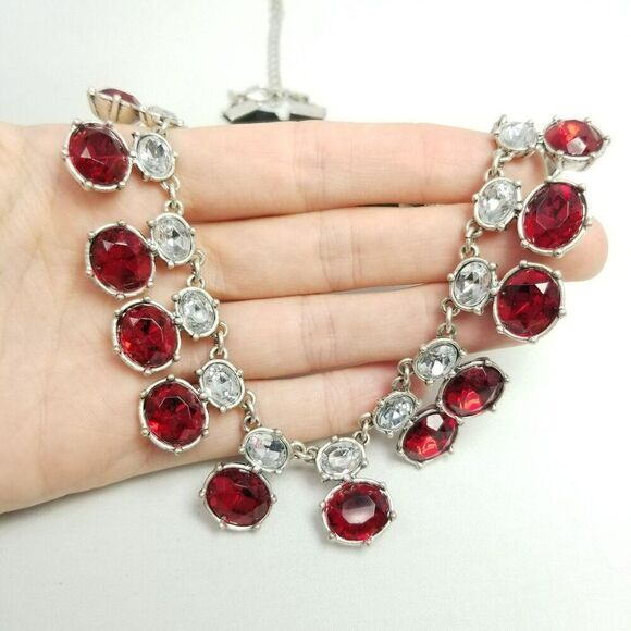 Vintage NRT Red Rhinestone Choker Collar Necklace, Adjustable, Chunky Statement - Picture 6 of 7